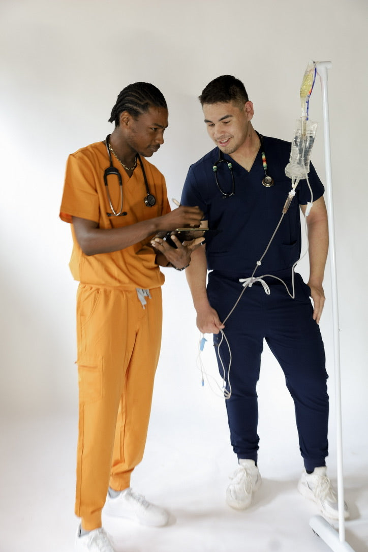 lux scrubs tangerine mens scrubs, navy scrubs, jogger pants, mens scrub uniforms, lux scrubs. health care, professionals, doctors, dental, dentist assistants