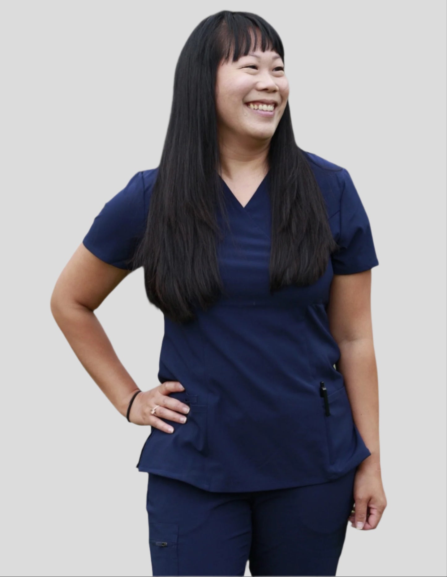 lux scrubs, navy scrubs, navy top