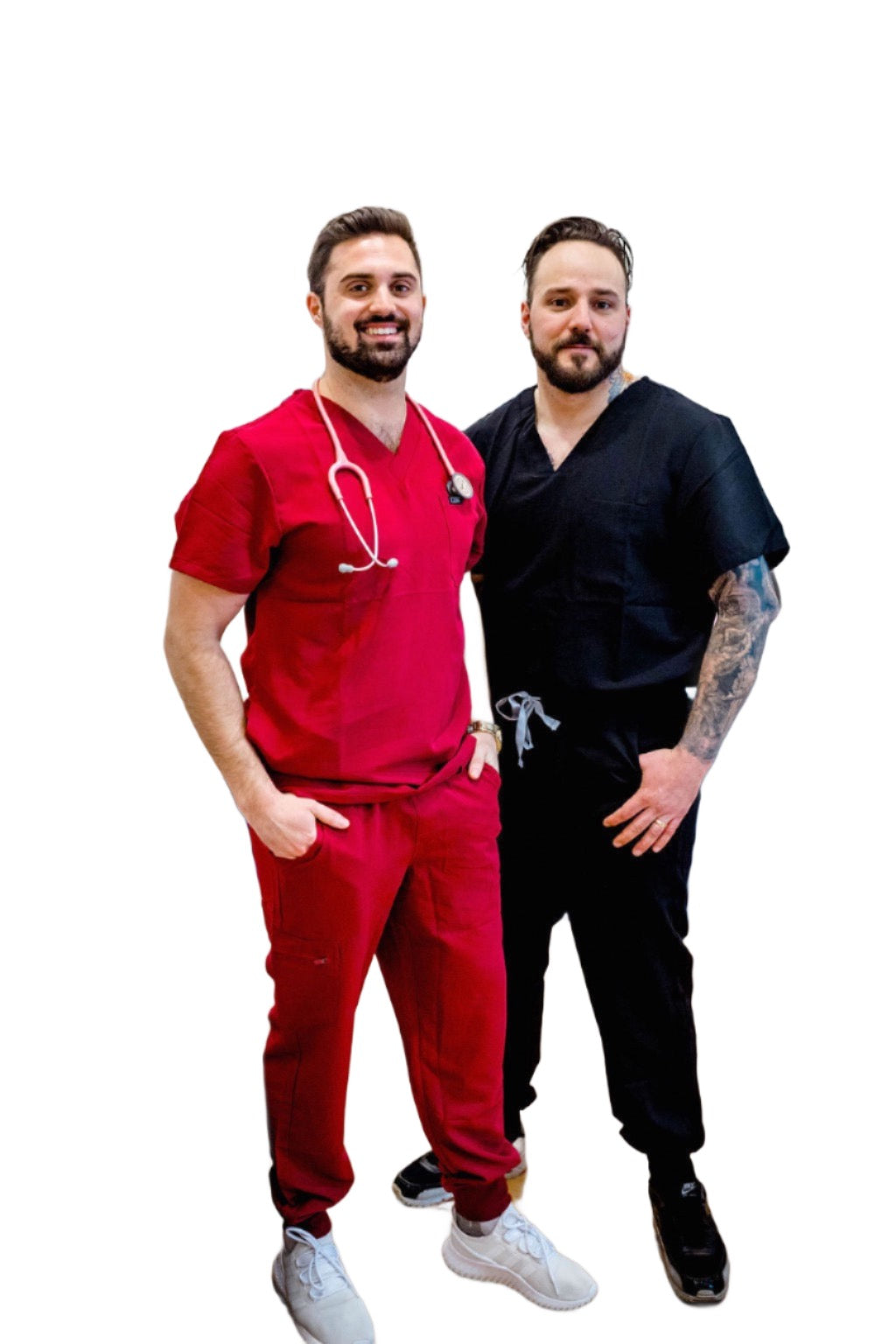 Lux Scrubs Mens Burgundy Scrub Set and Black Scrub Set 