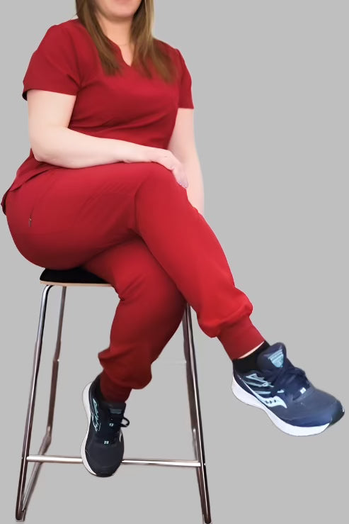 lux scrubs burgundy red jogger pants 