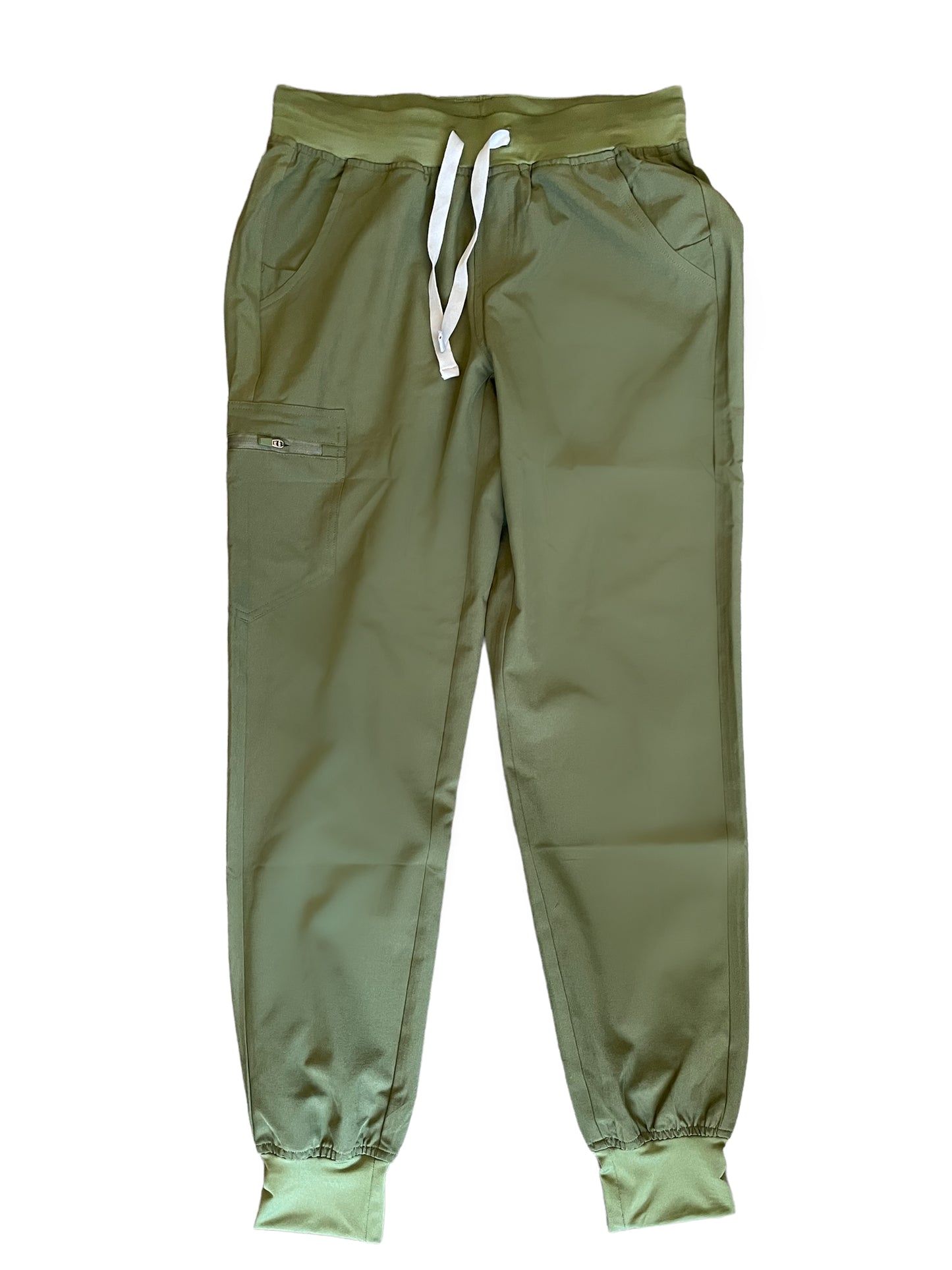 Lux Scrubs olive green stretchy comfortable affordable scrub jogger pants  with zippered pockets 