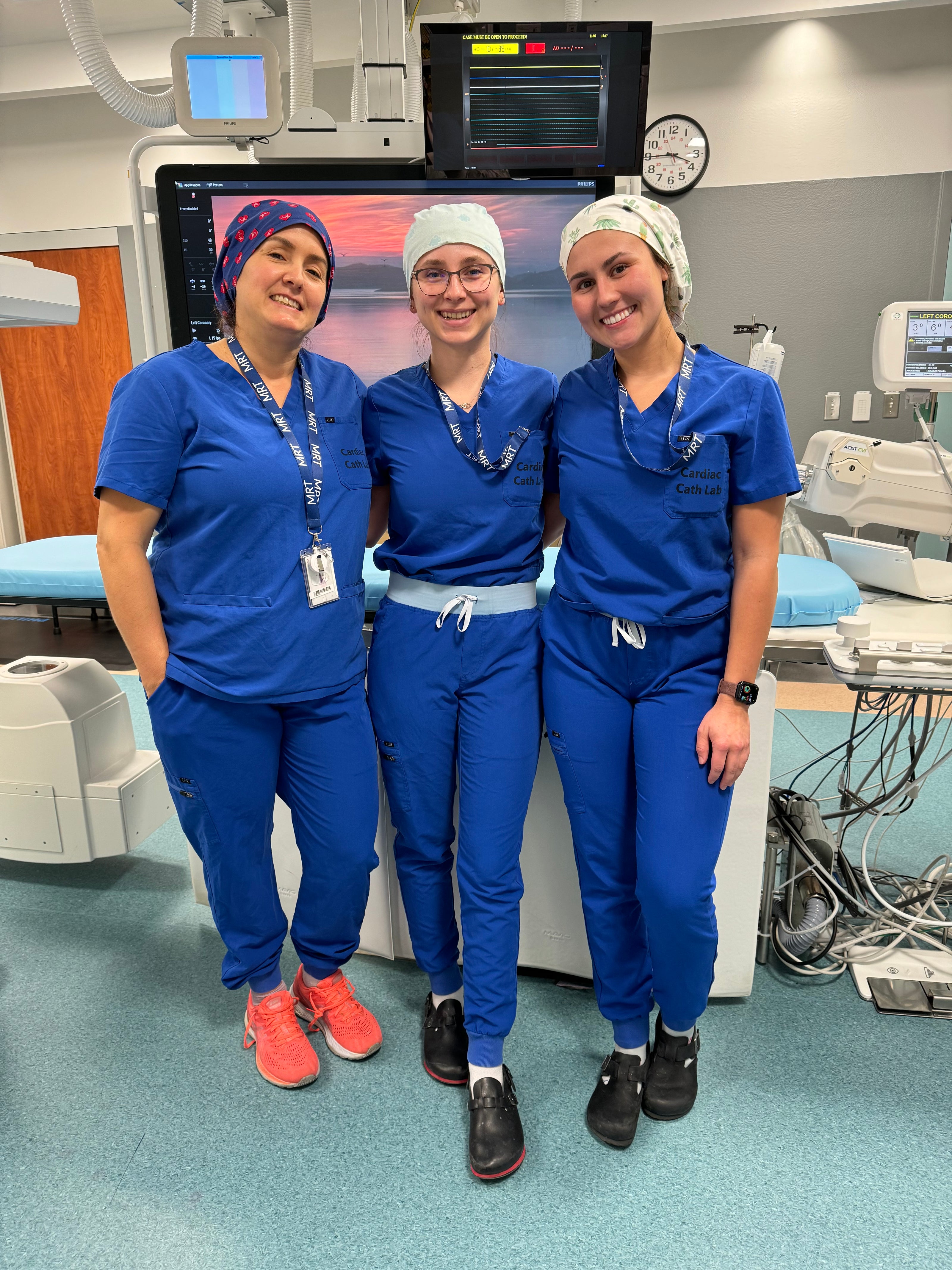 royal blue scrubs in cath lab 