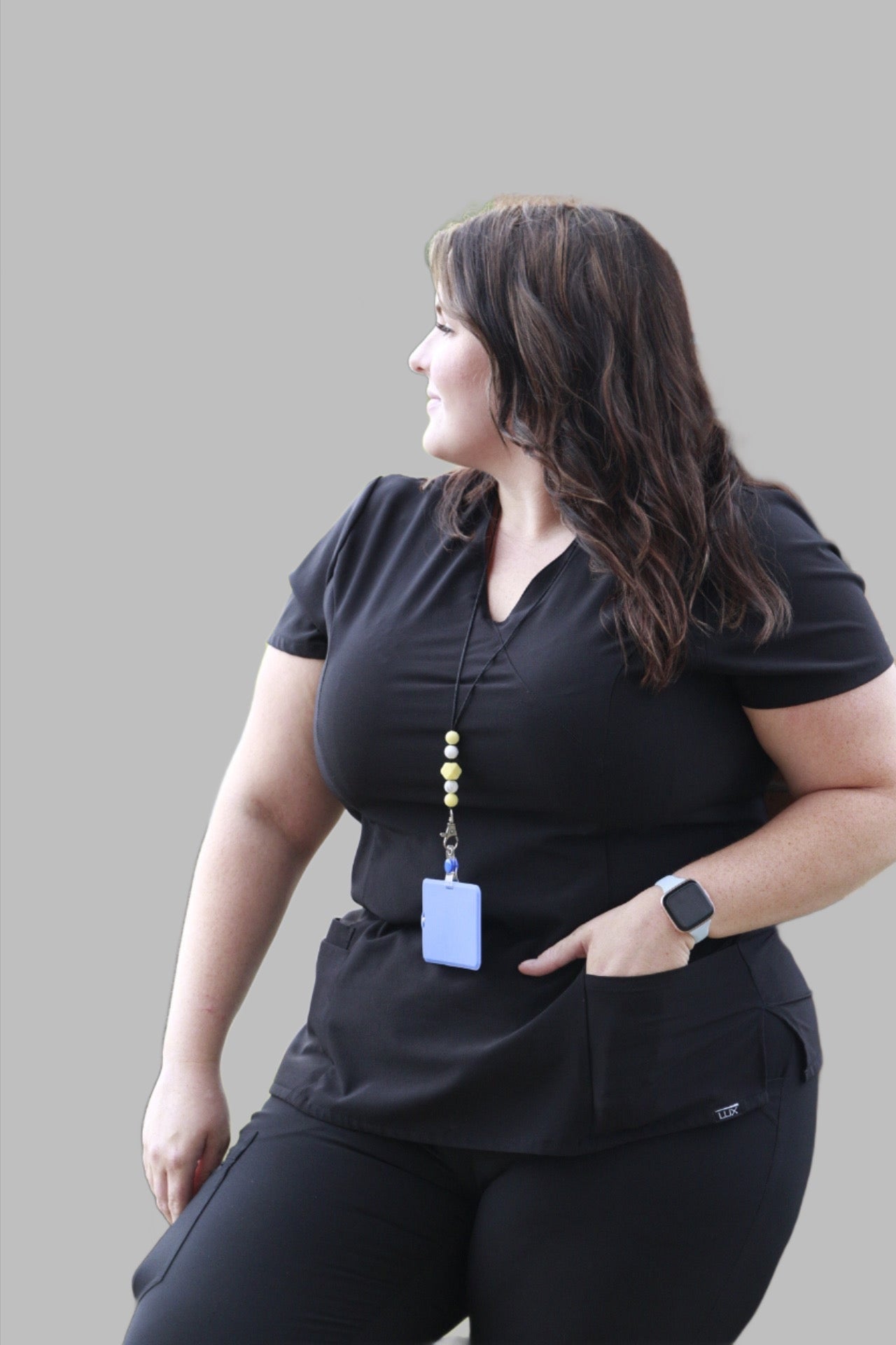 Lux Scrubs Black Scrub top. Stretchy comfy multiple pocket top 